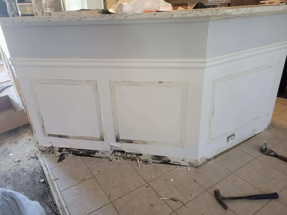 Water damage and mold on kitchen during Storm Damage Restoration in Highgrove